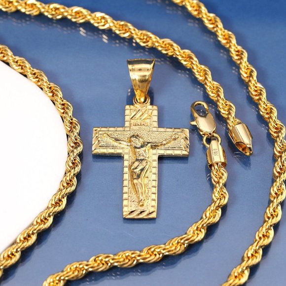 14k Gold Jesus Pendant + Necklace - Picture 4 of 5